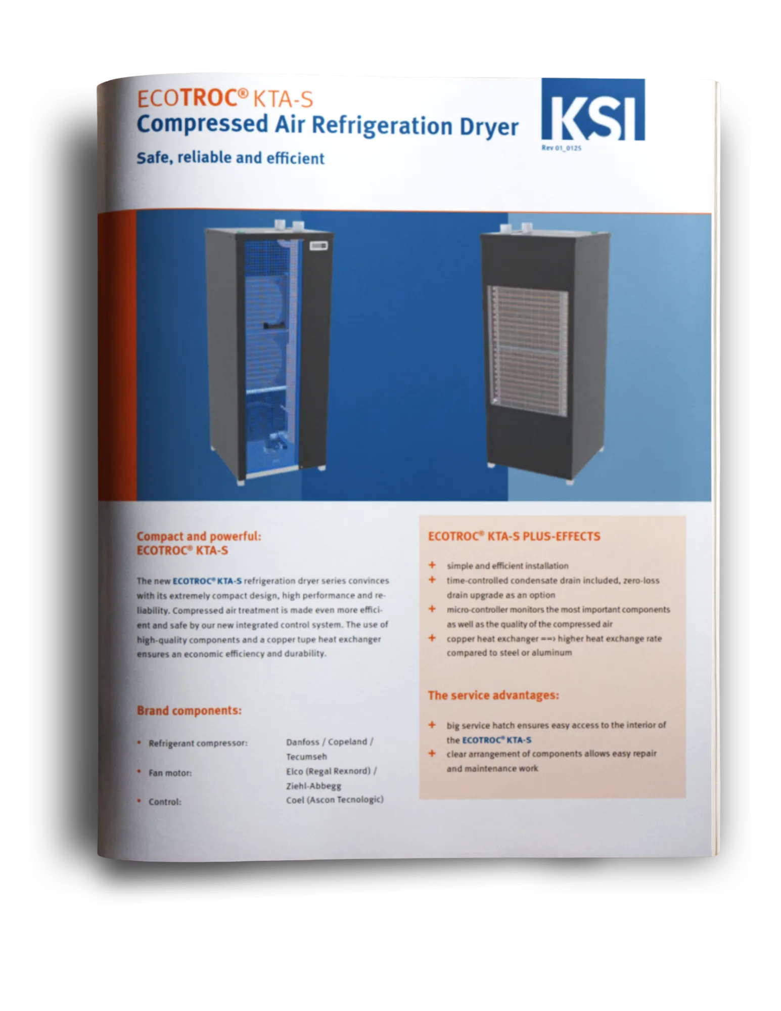 Brochure KSI ECOTROC KTA‑S montrant un sécheur frigorifique industriel conçu pour éliminer l’humidité de l’air comprimé et assurer une performance fiable et efficace des systèmes