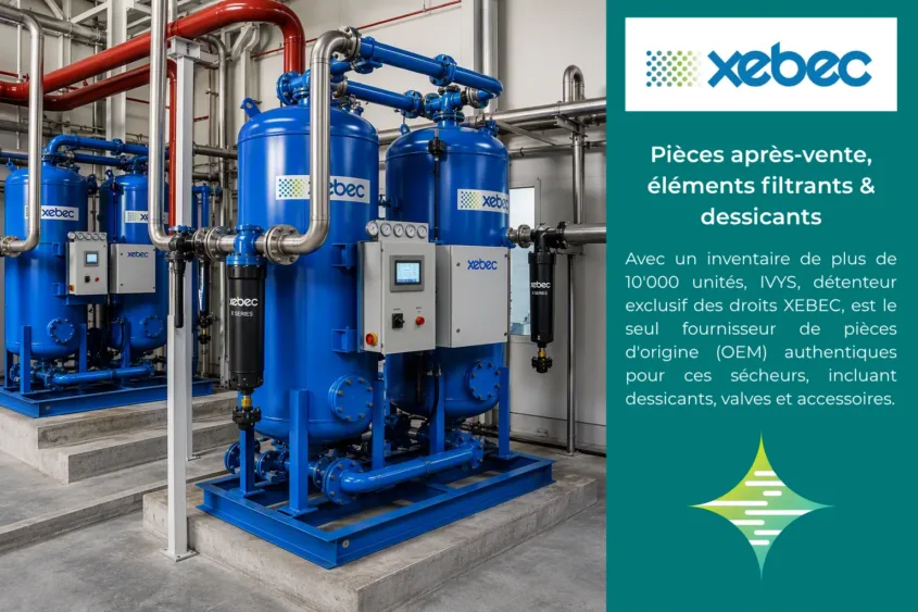 xebec air drying system operating in an industrial facility, featuring high-performance compressed air treatment equipment, integrated controls, and a robust piping network for reliable, energy-efficient operation.